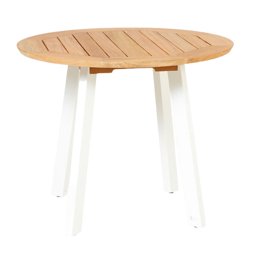 Diana tafel teak rond 95cm - poten alu wit