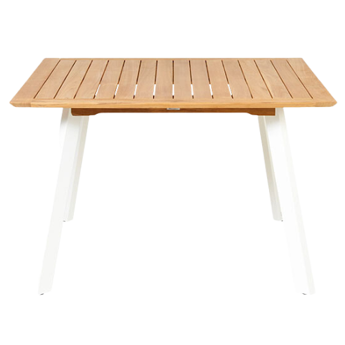 Luna tafel teak 120x120cm - poten alu wit