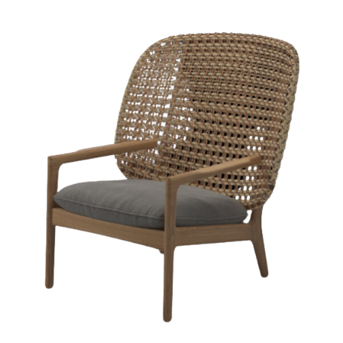 Gloster Kay high back lounge chair, teak/brindle,incl zitkussen