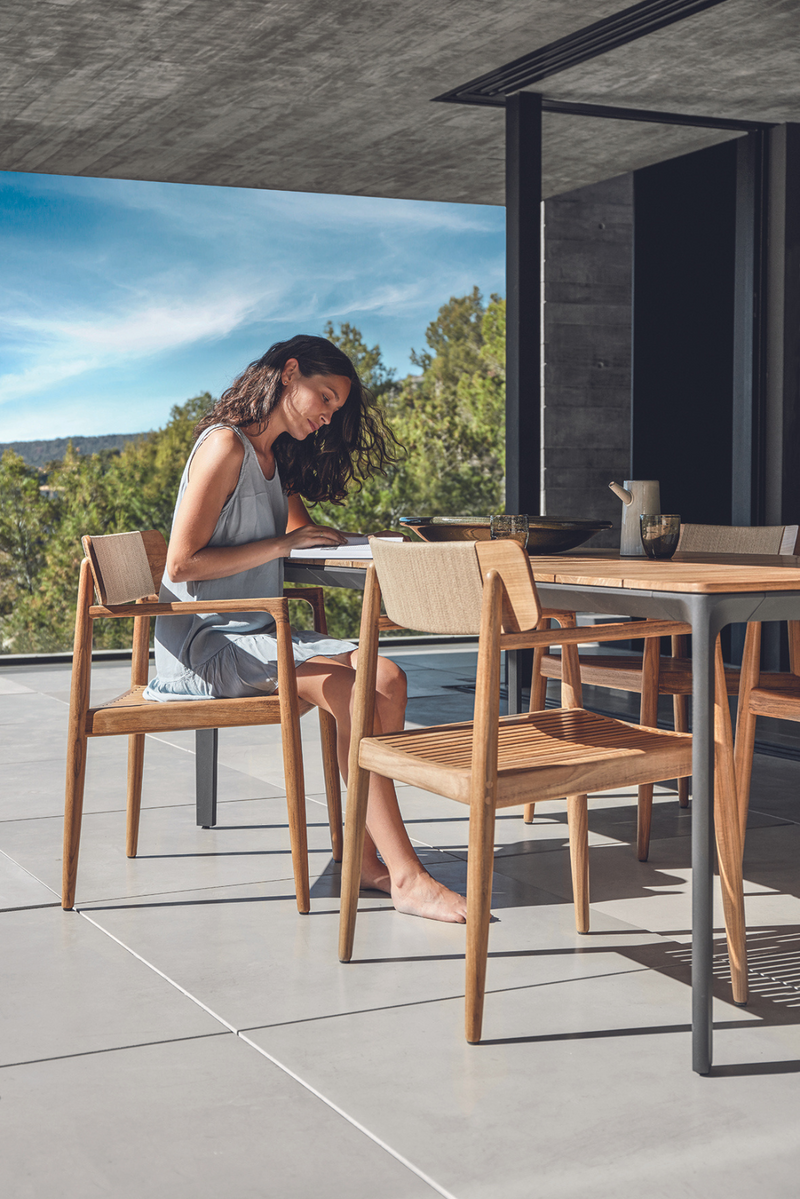 Carver table top buffed teak/frame meteor 100x170 cm.