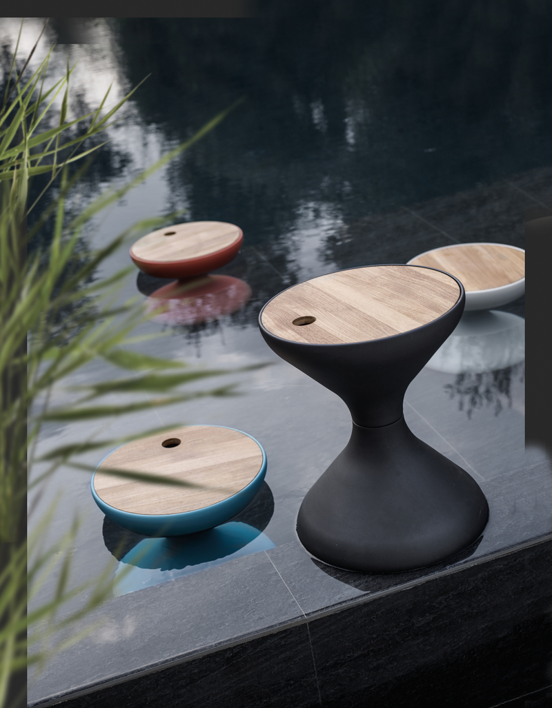 Bells side table meteor - buffed teak top