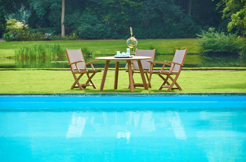 Diana tafel teak rond 95cm - poten alu wit