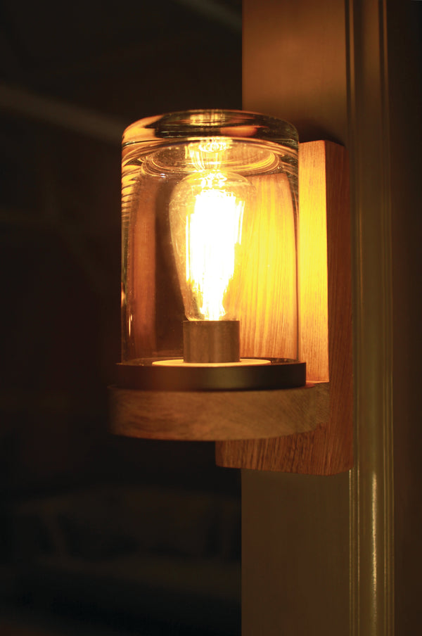 Royal Botania Cloche Wall LED flament, teak/helderglas
