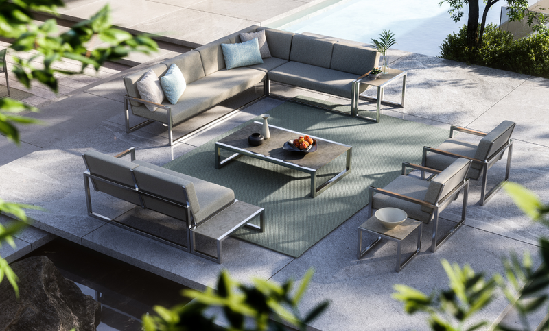 Ninix lounge aluminium hoge tafel zwart/teak blad