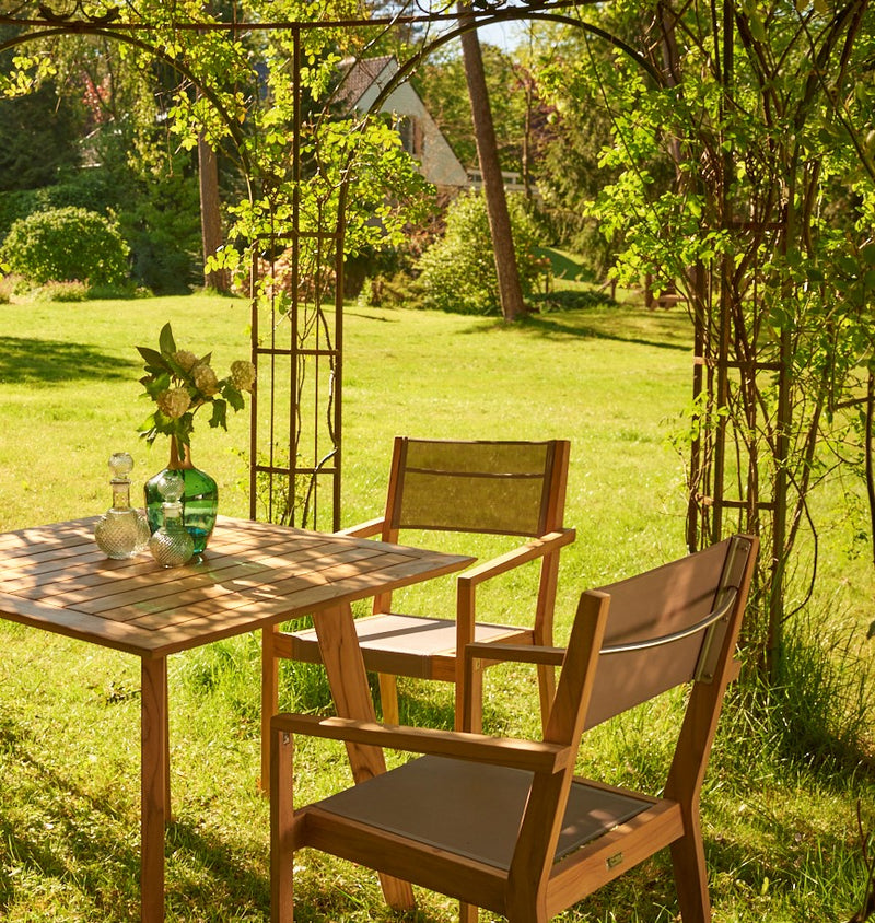 Luna tafel teak 90x90cm - poten alu antraciet