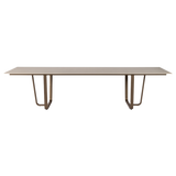 Fedde tafel 320 x 100 x 75cm. Frame alu/brons. Top Marmorio