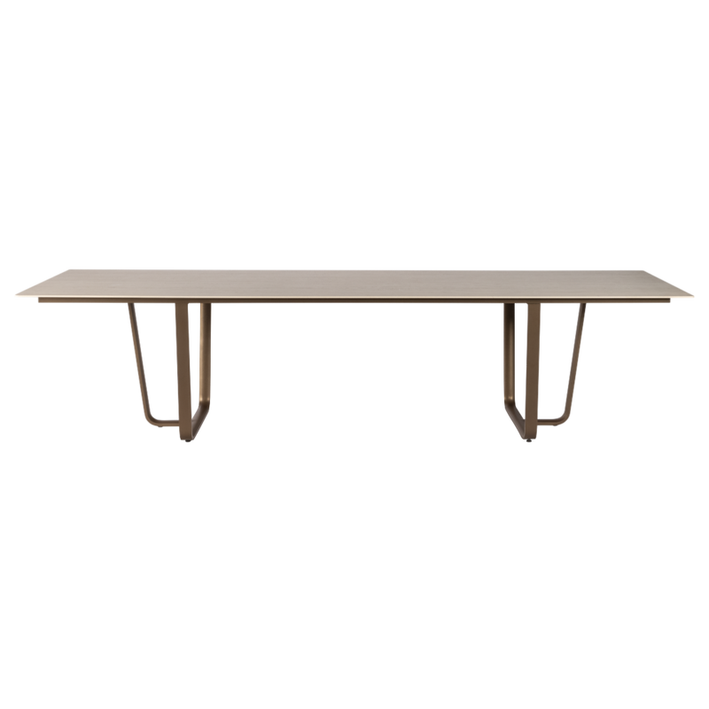 Fedde tafel 320 x 100 x 75cm. Frame alu/brons. Top Marmorio