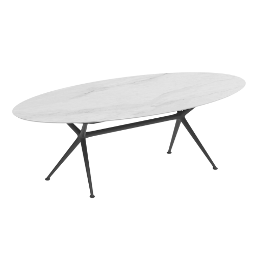 Exes dining table 250 x 130, alu  black/blad cer. bianco sta