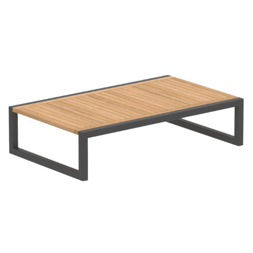 Ninix lage tafel 150x90 cm. alu zwart/teak blad