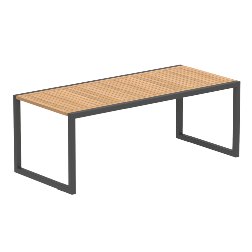 Ninix tafel 200x90 cm. alu zwart/teak blad