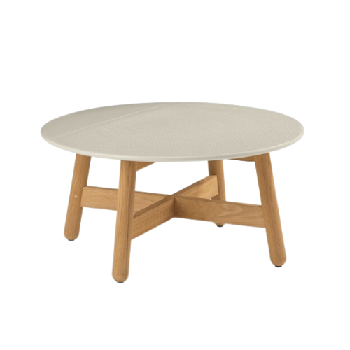 Mbrace coffeetable rond 70cm. teak/ceramic chalk