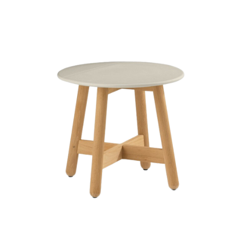 Mbrace side table rond 50cm. teak/ceramic chalk
