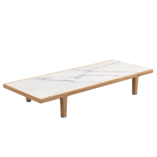 Sealine coffeetable 162 x 65 teak frame /white marmi blad