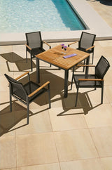 Aura tafel vierkant 90x90 cm. graphite/teak