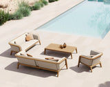 Sunrise coffee table teak brushed, 165 x 74cm, 35cm hoog