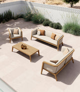 Sunrise coffee table teak brushed, 165 x 74cm, 35cm hoog