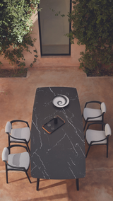 Torsa tafel 264x118,frame br.teak nero, top cer.marble black